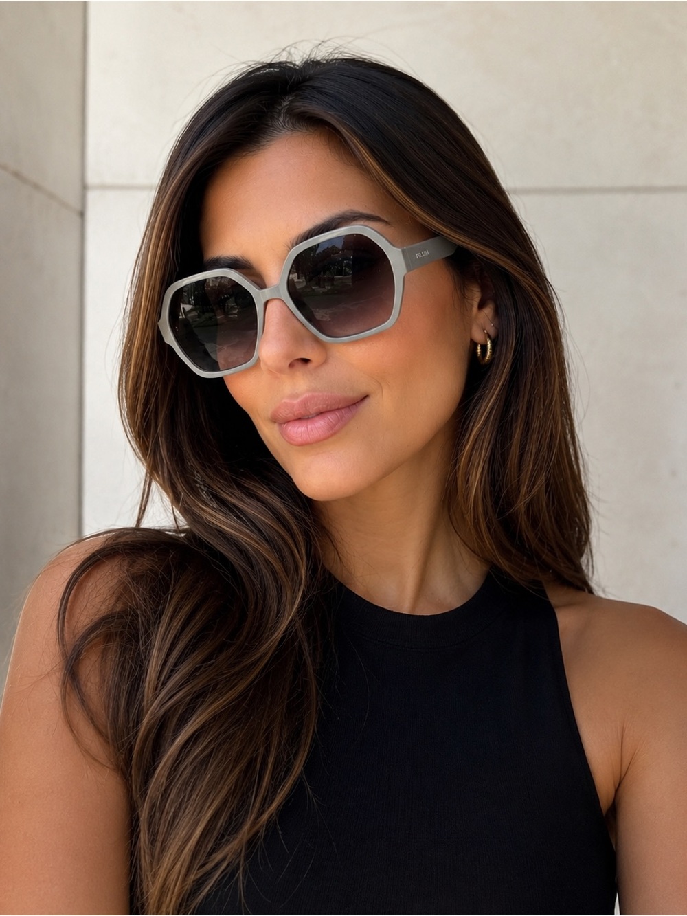 Prada Matte Gray Geometric Sunglasses with Dark Lenses